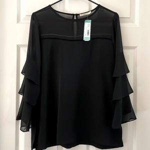 Black blouse with layered chiffon sleeves